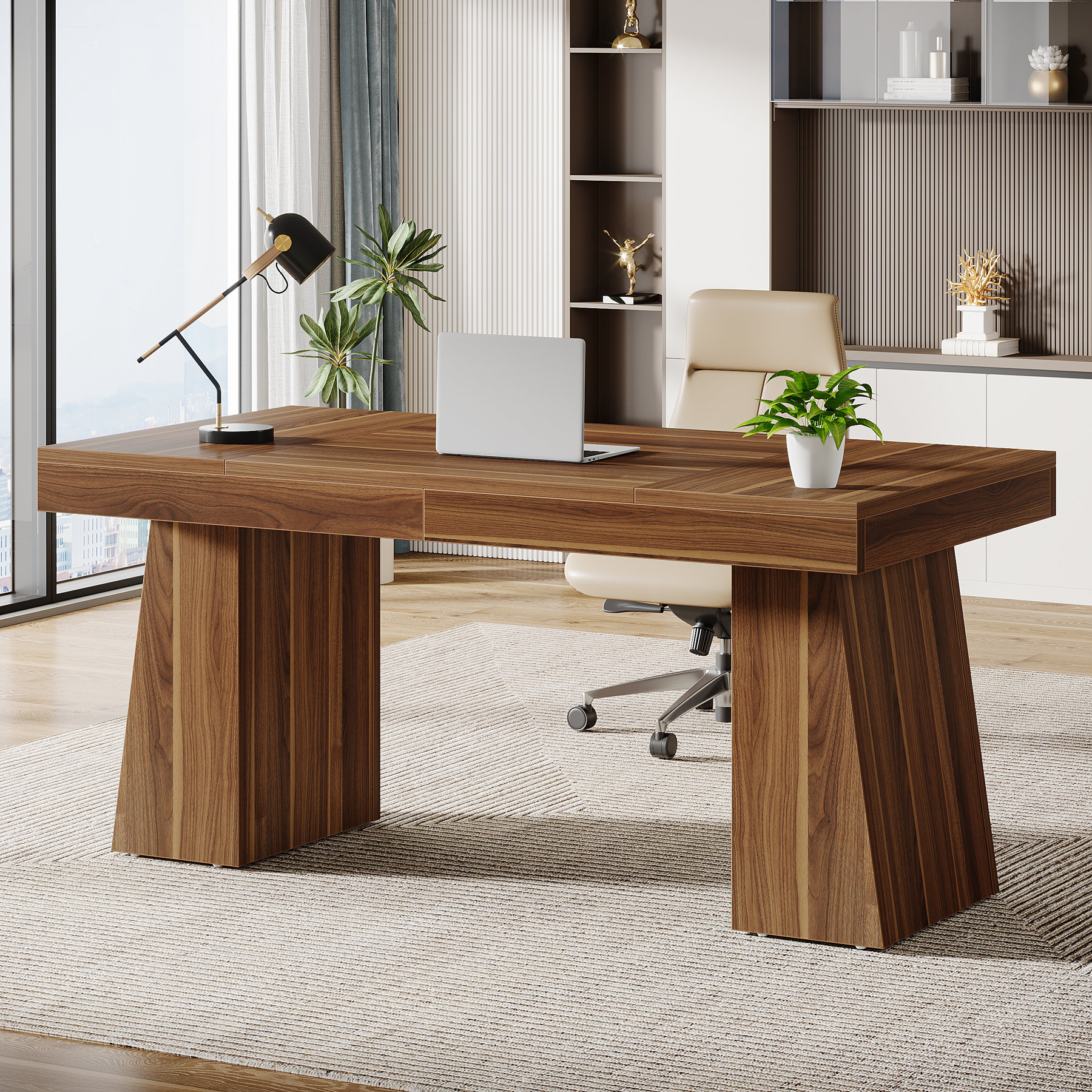 Millwood Pines 55 Inches Executive Desk with Double Trapezoid Base ...