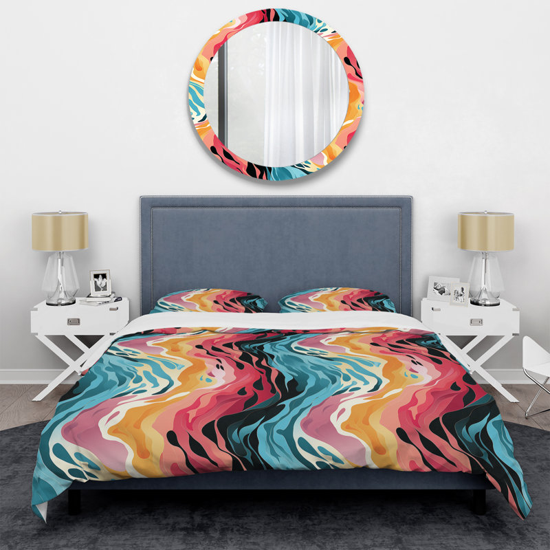 Literie multicolore futuriste Fusion I, Housse de couette pour très grand lit et 2 très