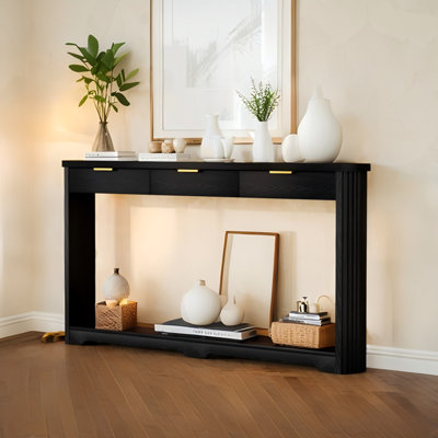 Console 70 po en bois étroit avec 3 tiroirs, canapé étroit à 2 niveaux pour le salon et le vestibule