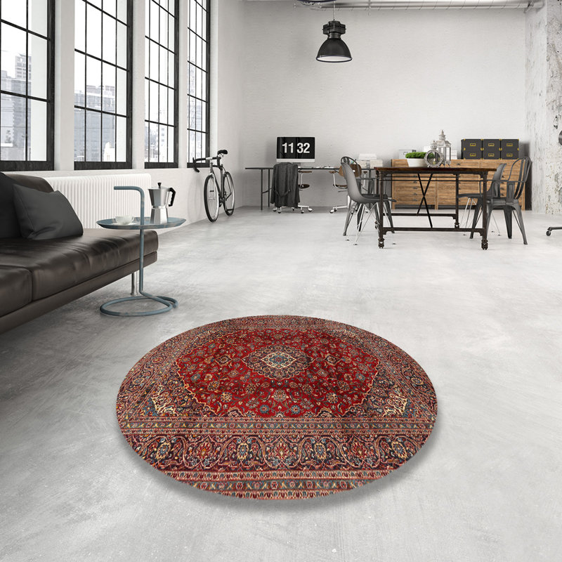 Tapis traditionnel rouge / brun / beige, Rond 5 pi