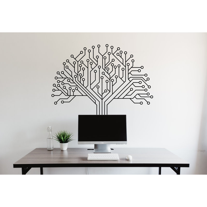 Autocollant de circuit imprimé d'arbre, technologie vinyle, art mural, décalque de nom de société, décor de bureau, autocollant mural entreprise, bureau art