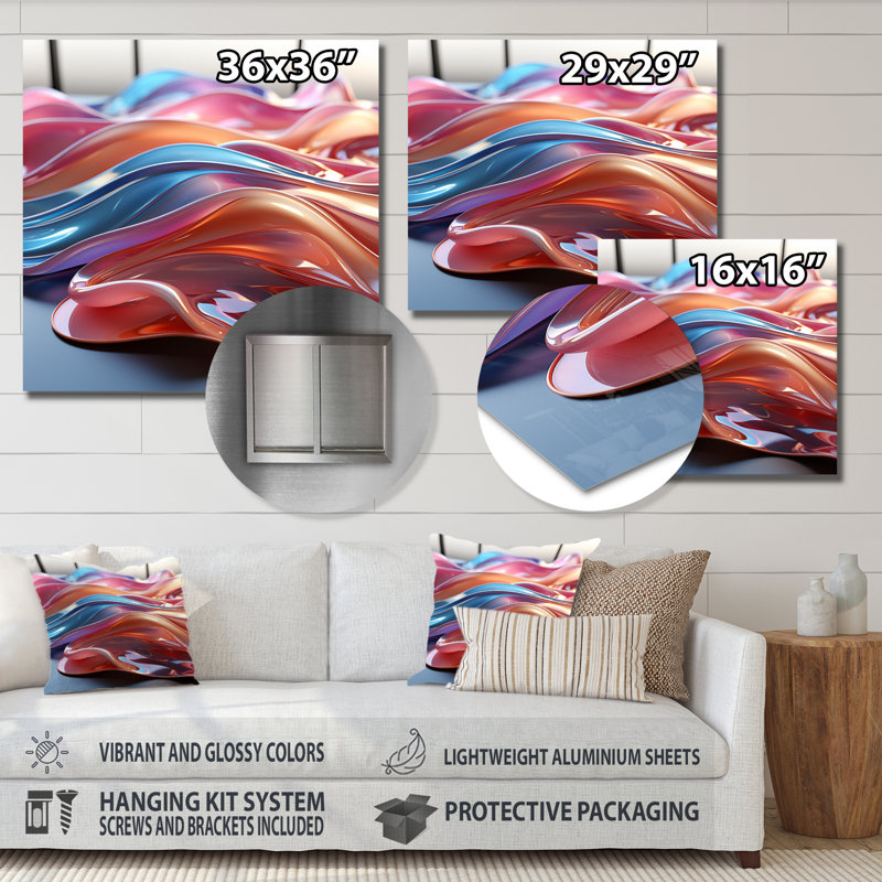 Mauve et bleu, fractale élégante II - impression d'art mural en métal fractal, H 29 po x l 29 po
