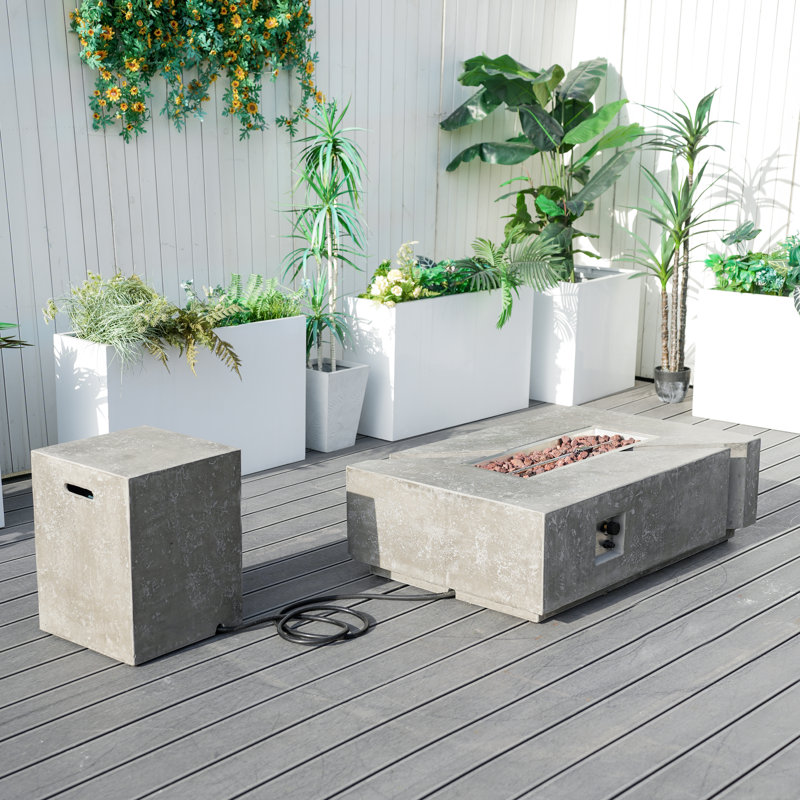 Table de foyer d'extérieur au propane en béton Flinda, Gris