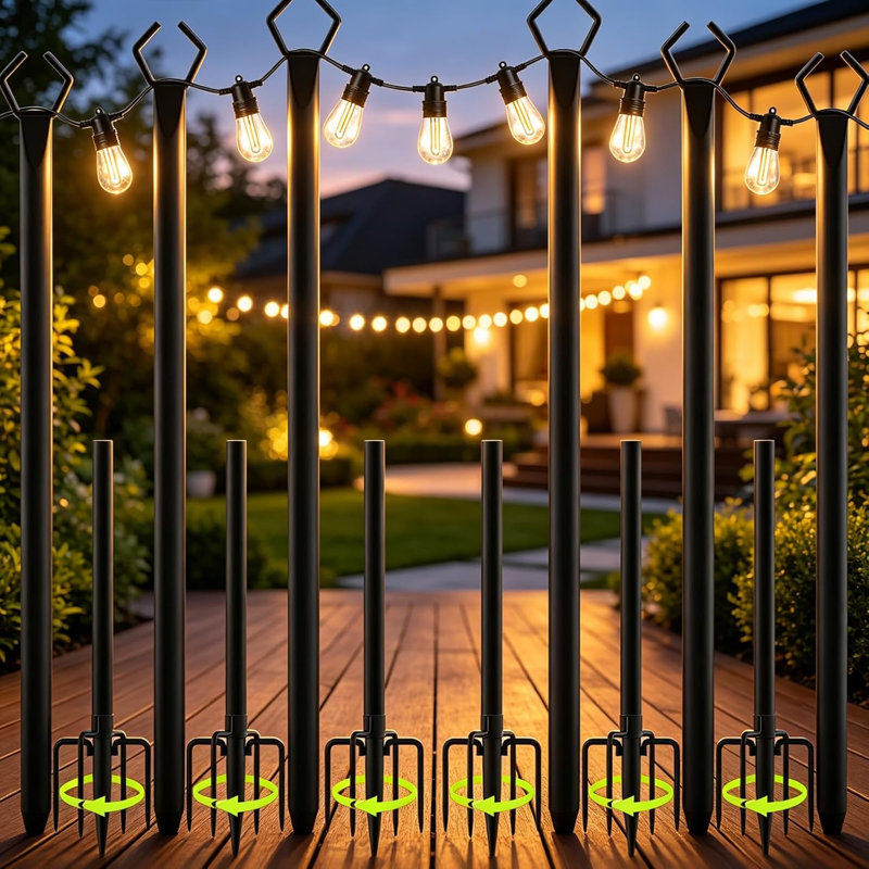 2.65m String Light Poles Adjustable Light Pole with Fork (Set of 6)