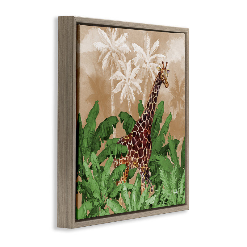 «Jungle Life Giraffe» par Paul Brent, Cadre flottant orme Montalcino, H 25 po x l 25 po