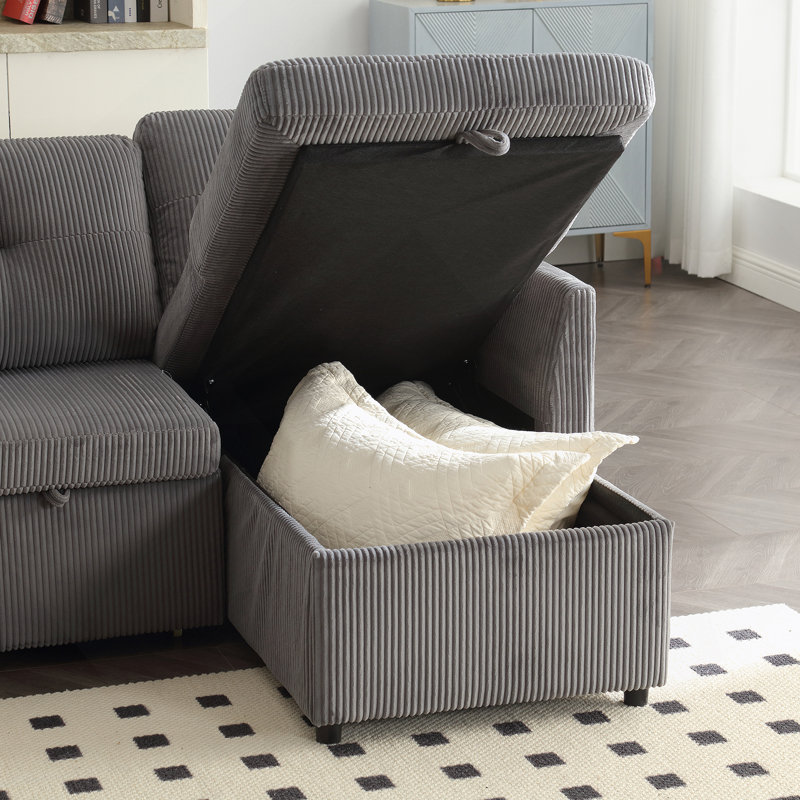 Modular Sectional Sofa L Shaped Modular Couch with Reversible Chaise, Dark Gray Velvet