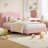 Bed with Scallop Headboard, Upholstered Bed Frame for Kids, Velvet Princess Platform Bed for Girls, Solid Wood Slats Support-388932267-388932308