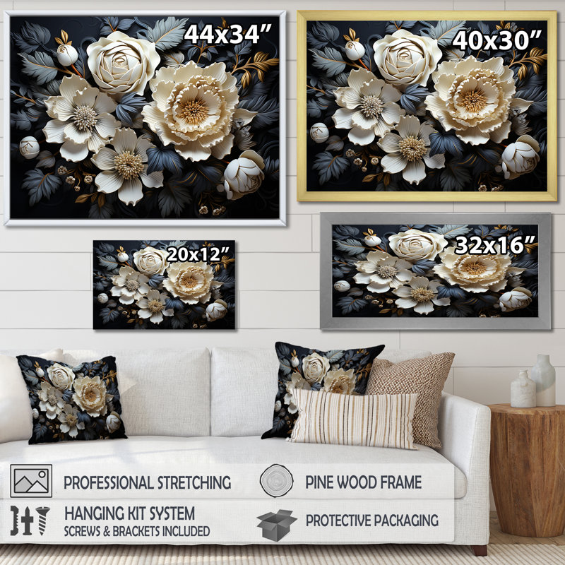 Enchanted Peonies Grace - Peonies Wall Art Prints, H 12 po x l 20 po x P 1 po, Cadre photo noir simple