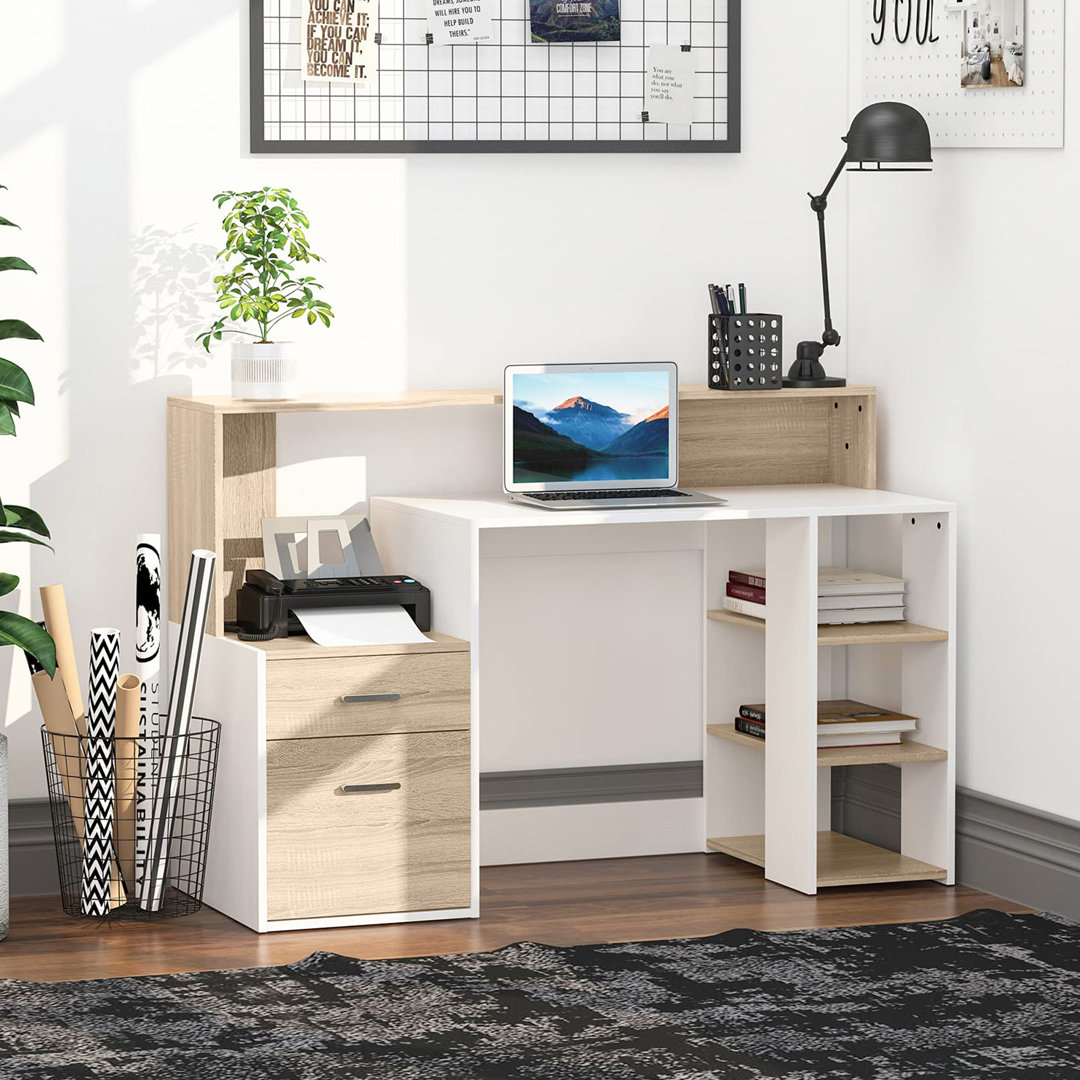 Computer Desk with Drawers and Storage Shelves