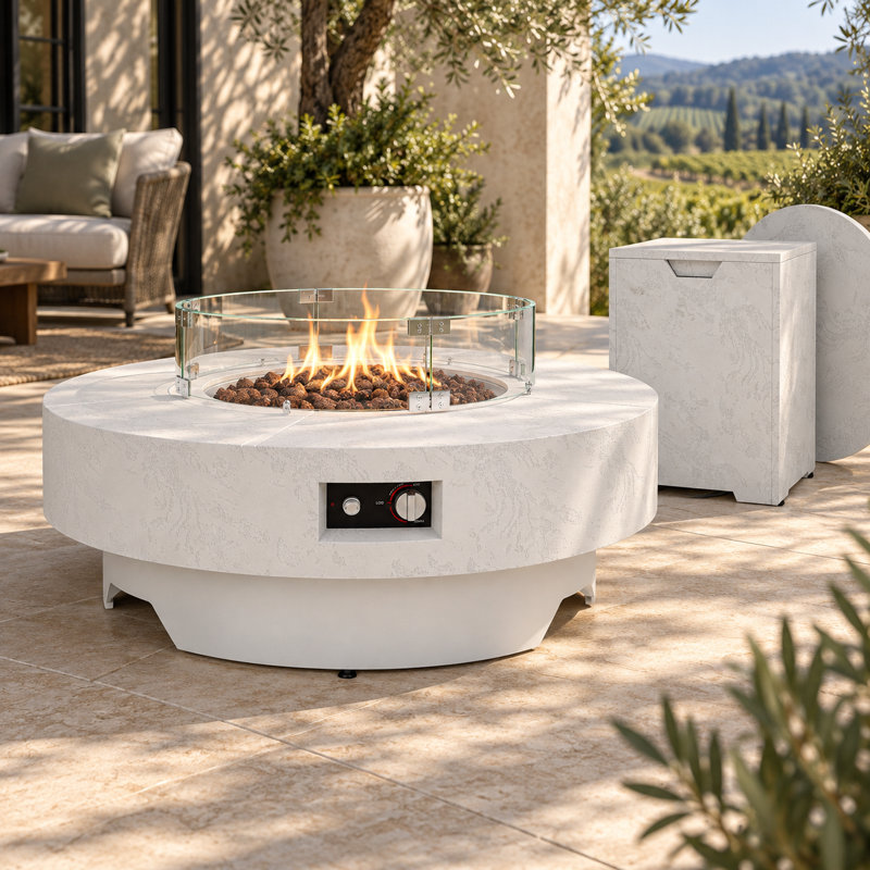 Table de feu extérieure de 50 000 BTU avec pare-vent en verre et réservoir de rangement dissimulé