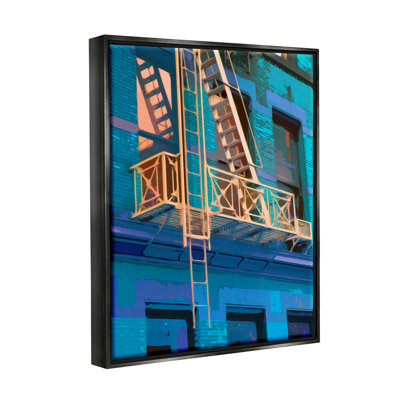 " Urban City Architecture Building Blue Evening Lighting " by Noah Bay Painting Print
