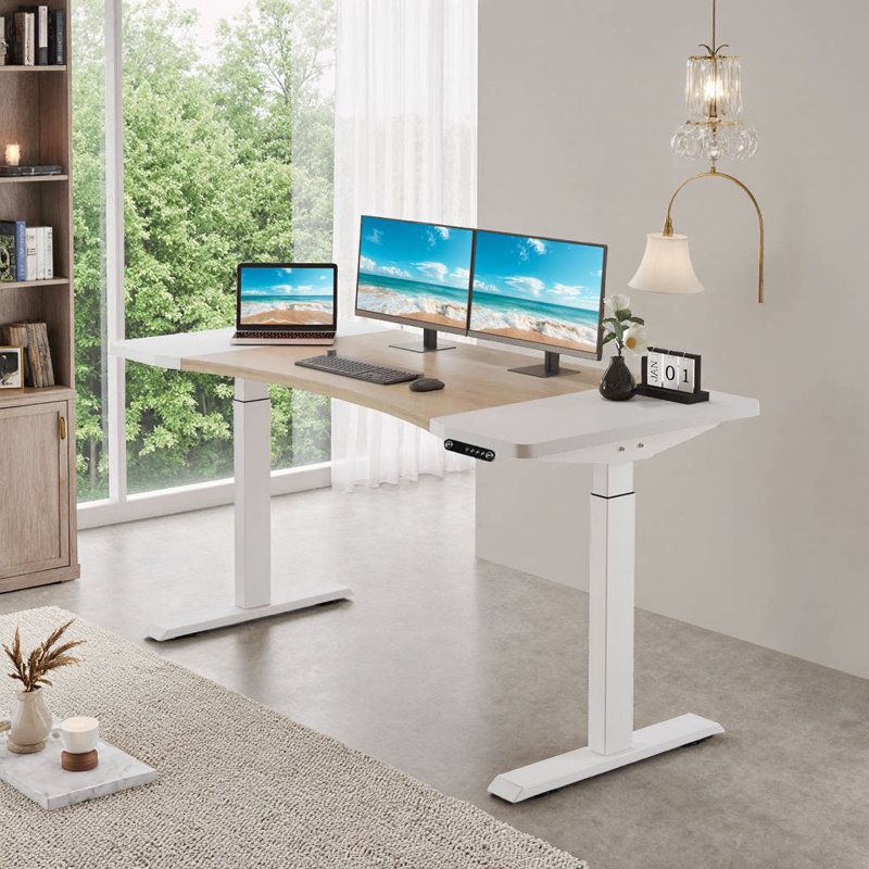 Bureau debout électrique ajustable à hauteur de moteur de 63 po x 30 po avec 4 préréglages de mémoire et gestion des câbles UnaFlora