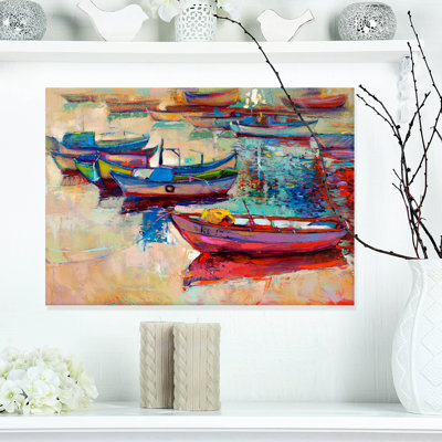 « bateau et océan », peinture beige et bleu Seascape