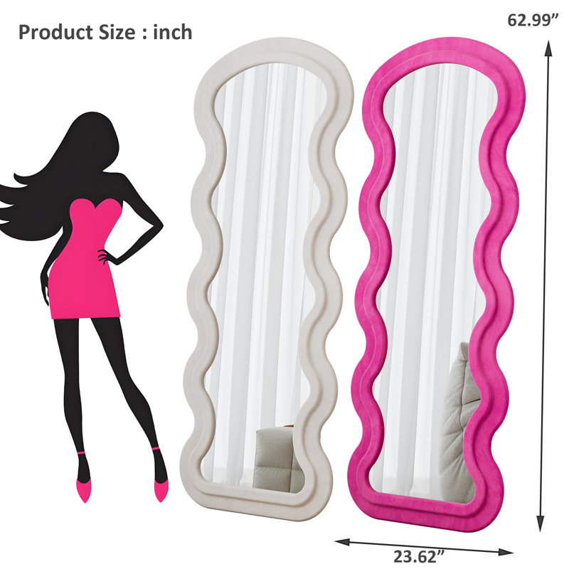 Miroir de plancher flanelle pleine longueur Wave, Rose