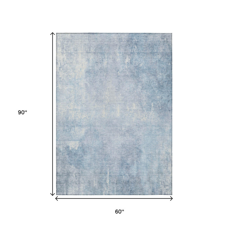 Tapis extérieur lavable abstrait bleu ciel et ivoire 5 pi x 8 pi