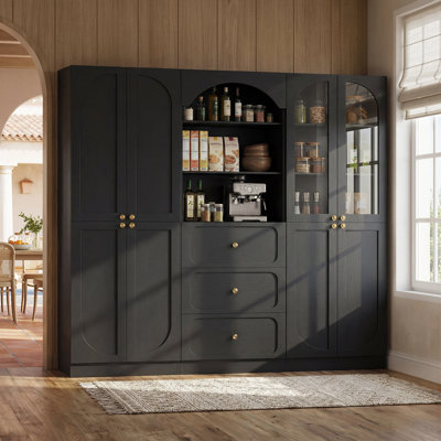 ‌70.8" 3-Cabinet Combo - Pantry, Bookshelf, 3-Drawer & Full-Door Storage Unit‌