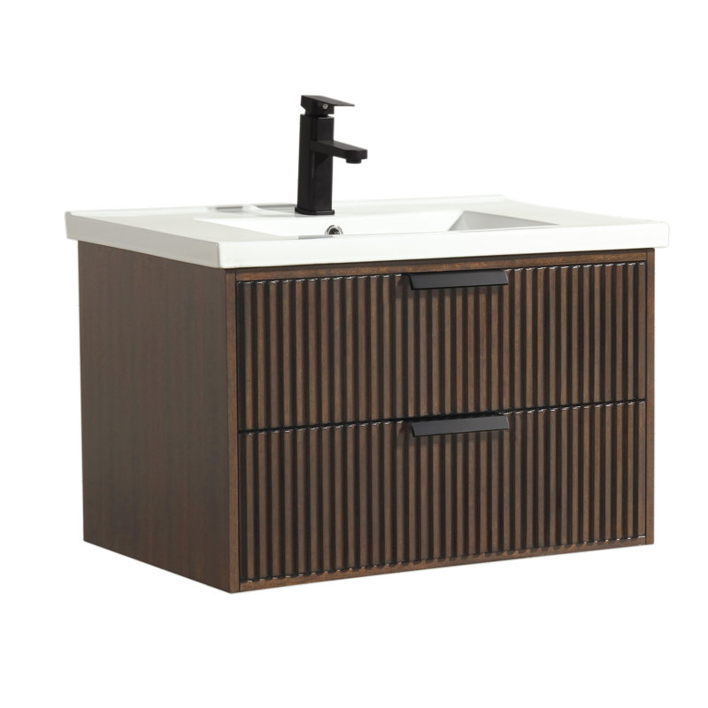 San Diego 30" Walnut Wood Bathroom Vanity with Ceramic Countertop