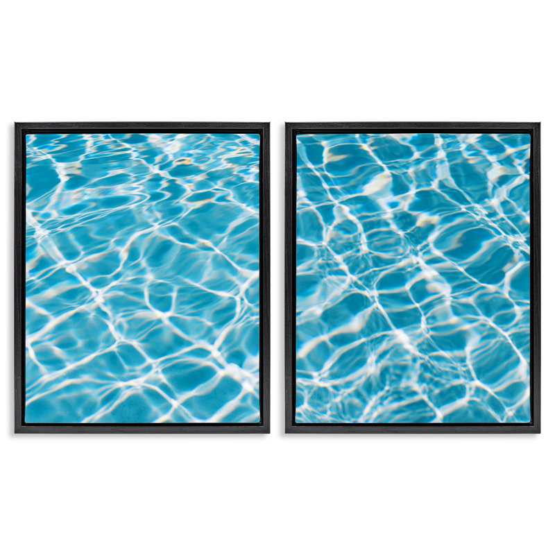 Ensemble de 2 toiles flottantes encadrées "Wel Weling Pool Water" par Justine Milton, Cadre flottant noir de jais