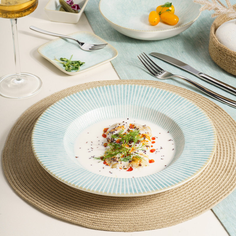 Paros-Aqua Premium Porcelain Prime Round Deep Plate, Aqua, 10" | Microwave & Dishwasher Safe