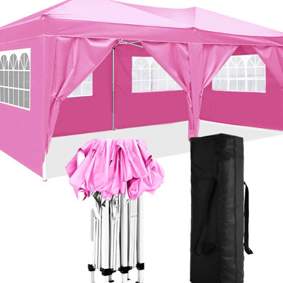 10'X20' Outdoor Party Shelter With 6 Removable Side Panels. Upf 50+, Waterproof, Easy Assembly. Pink 210D Fabric, Steel Structure Tent Folding Beach Canopy Sidewalls. Frame, Quick Setup For Coastal