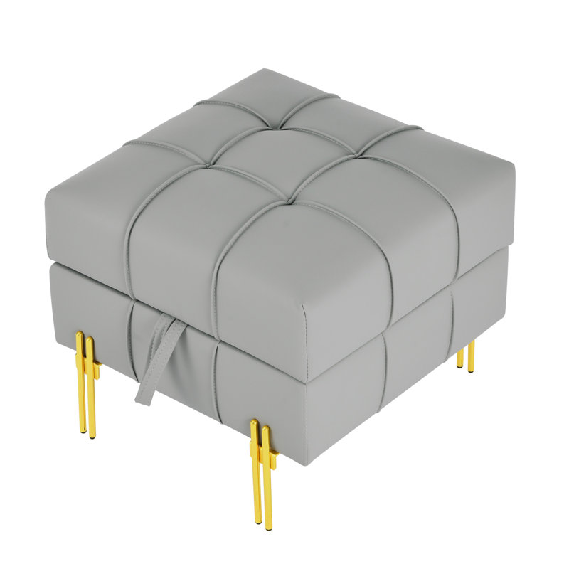 Leather Storage Ottoman, Grey