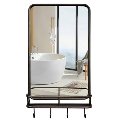 Metal Flat Wall Mirror with Shelves