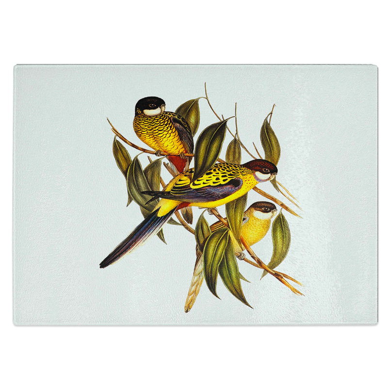 Tempered Glass Parakeets Chopping Board, 28.5 cm W x 20 cm L
