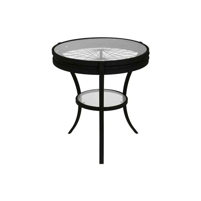 Table d'appoint, côté, bout, table de chevet, lampe, rond, verre trempé transparent, métal noir