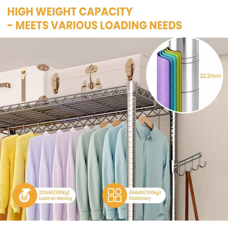 115cm Rolling Clothing Rack, Silver