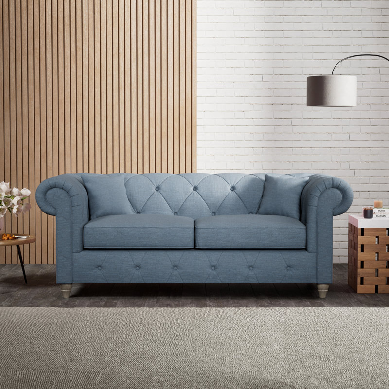 Ellrich 3 Seater Sofa, Deep Blue, Washed Oak