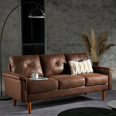 Brevick 71.65'' Upholstered Sofa Mid Century Flared Arm Sofa, Modern Faux Leather Deep Seat Small Couch for Living Room Bedroom Office, Suede Fabric