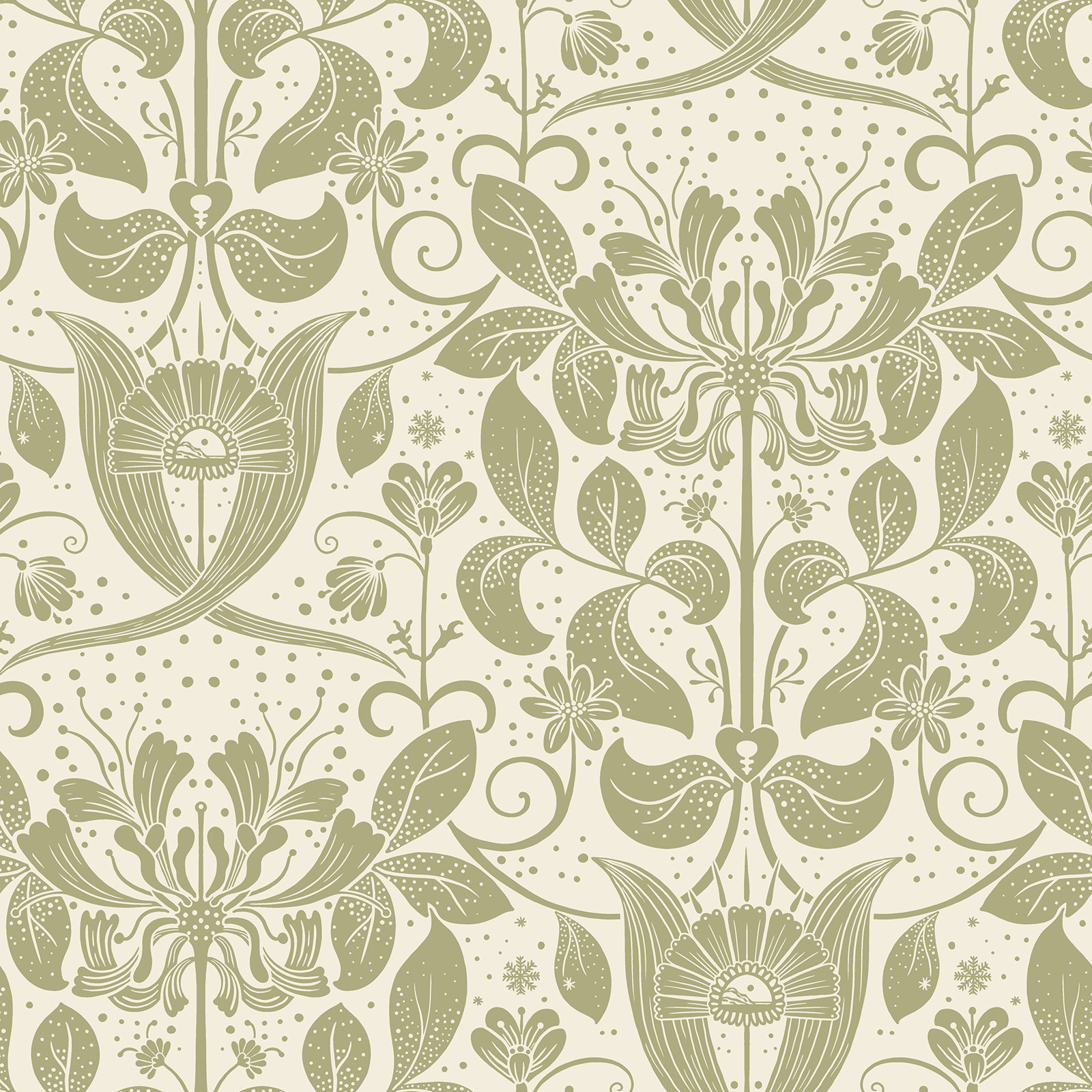 Leavy Floral Wallpaper, Olive