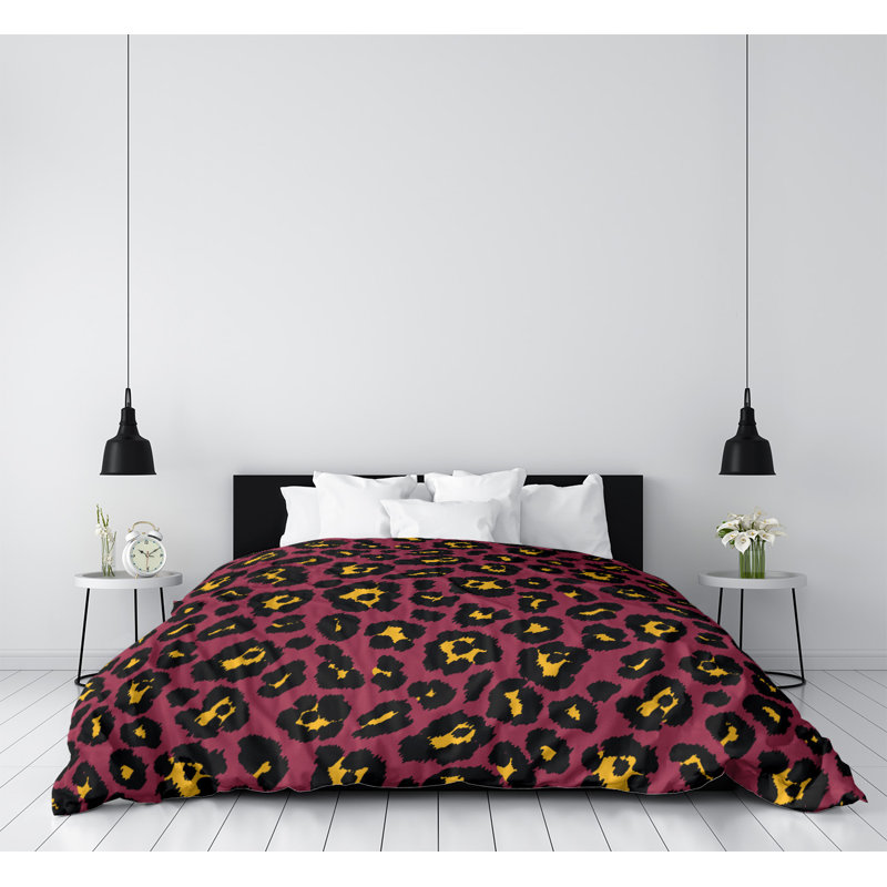 Housse de couette à imprimé léopard Throwback, Microfibre, Housse de couette simple TG, Blanc / rouge / gris