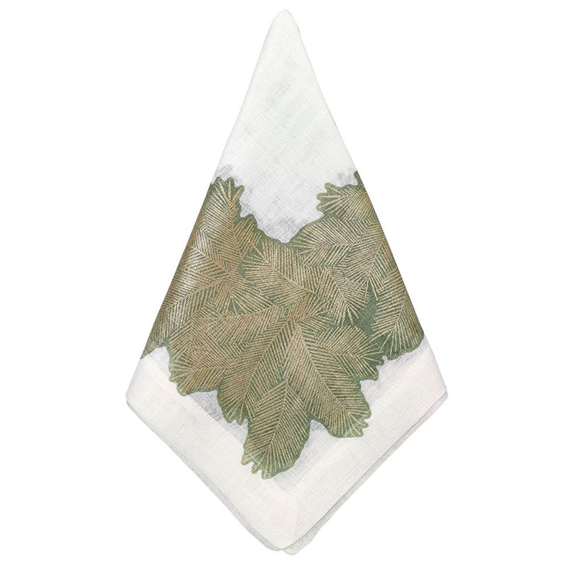 Spruce Linen Napkins, White/Forest