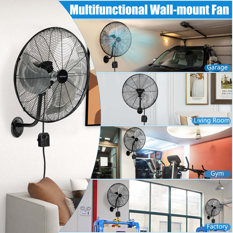  2 Pcs 20" Wall Mount Fan With 3-speed Options 85° Oscillation 30° Tilt 6 Ft Cord 