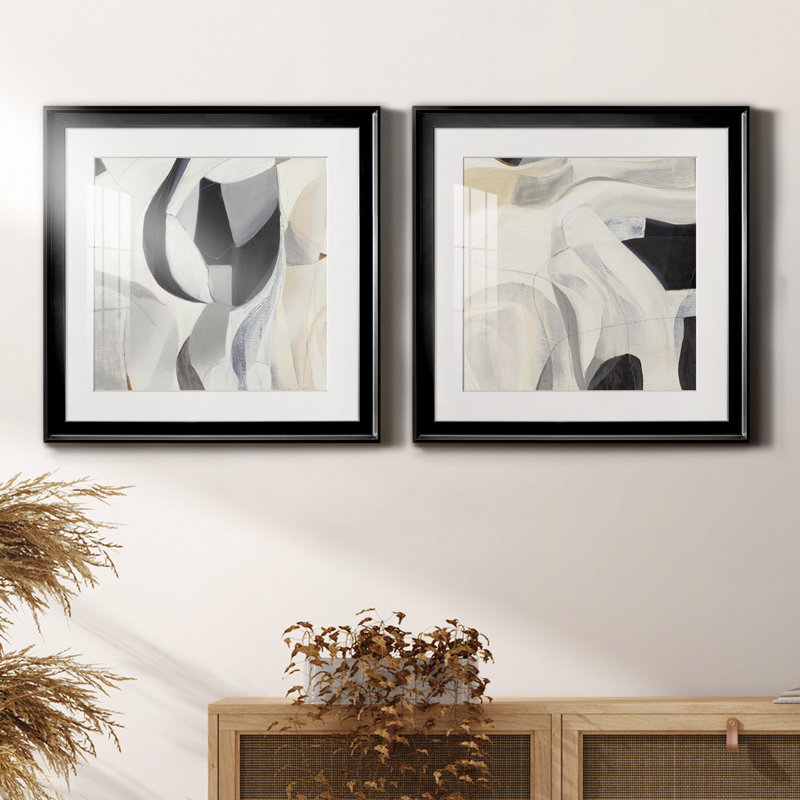La recherche - ensemble de 2 reproductions d'art sur toile, Cadre noir, H 17,5 po x l 35 po x P 1,5 po, Blanc