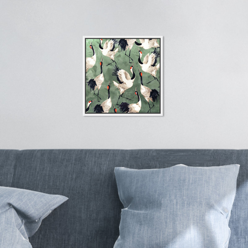«Animals Grazing Cranes Birds», impression sur toile, H 12 po x l 12 po, Toile encadrée, White