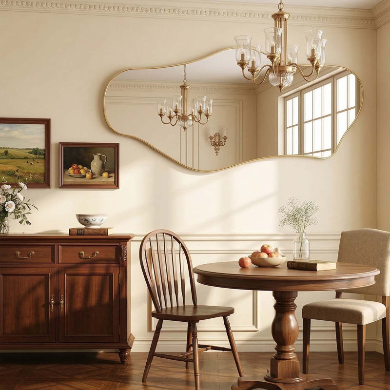 Modern Asymmetrical Full Length Wall Mirror with Gold Metal Frame, 55" x 25", Gold, 55"x25"