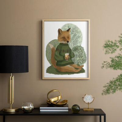 Latte Fox dans un chandail, reproduction encadrée - bois massif