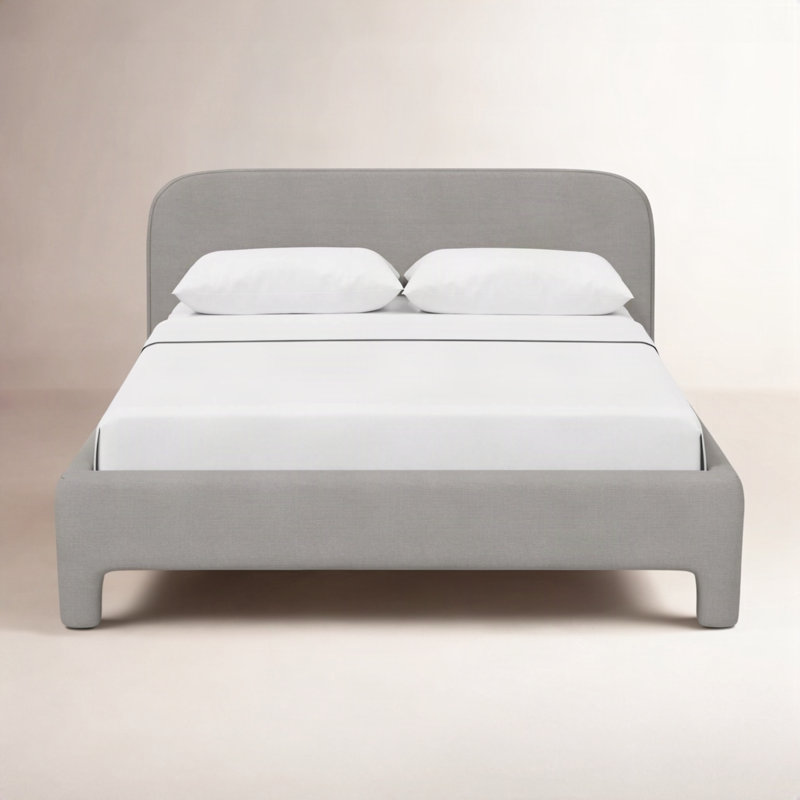 Emmie Platform Bed In Solaz Denim, Full, Classic Grey Linen