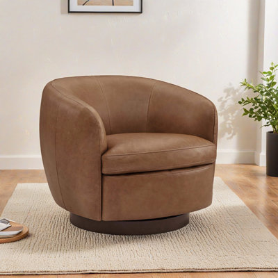 Fauteuil demi-tonneau pivotant en cuir véritable Marcy