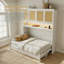Lit escamotable simple, cadre de lit de chambre à coucher avec armoire supérieure, éclairage et ports USB, conception pliable et peu encombrante, style minimaliste moderne, blanc-1982768335