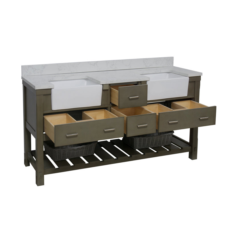 Ensemble de meuble-lavabo double 72 po Hitton, Gris patiné, Carrare d'ingénierie