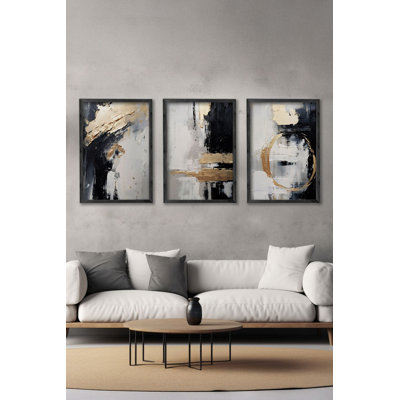 Ensemble de 3 panneaux décoratifs élégants en bois aggloméré, cadre en bois massif, 13,4 x 19,3 x 0,6 pouces | Œuvre d'art 100% MDF avec impression numérique | Parfait pour le salon, la chambre à coucher et le bureau, design élégant et moderne