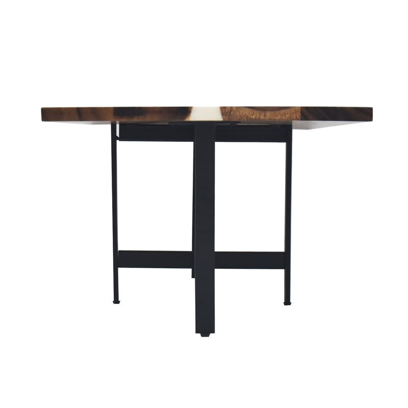 Medium Acacia Wood and White Resin Coffee Table with Iron Base