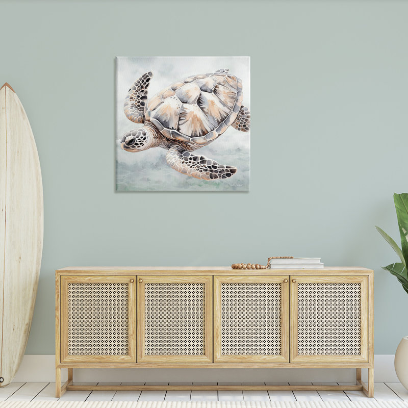 Art mural détaillé sur toile de tortue de mer par Nicole Decamp, H 36 po x l 36 po