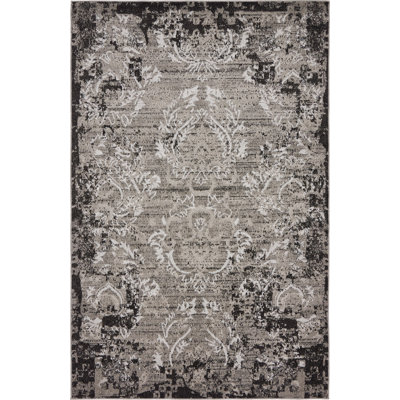Tapis d'intérieur / extérieur gris clair / noir / blanc Christine