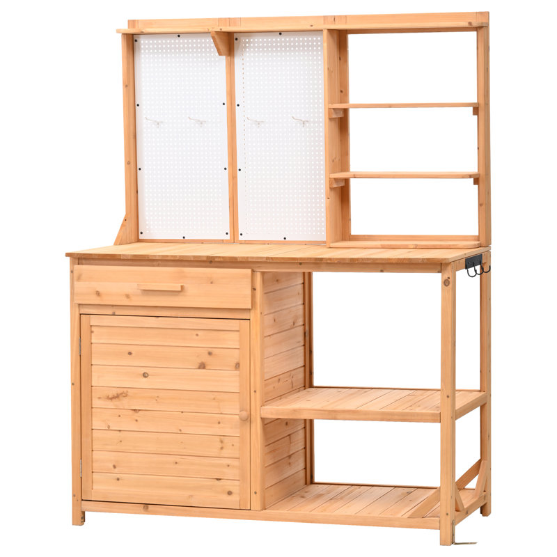 Banc de rempotage en bois de sapin rustique avec huche, poste de travail spacieux et conception ergonomique Verdantia