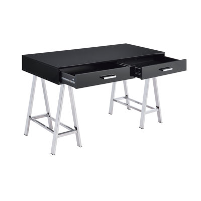 Bureau d'écriture noir ultrabrillant avec finition chromée | Idée de cadeau