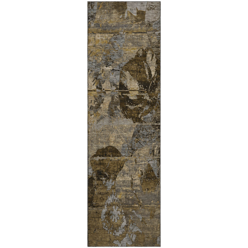 Premium Machine Washable Cerrito AMF555 Mocha Rug, Runner 2'3" x 7'6"